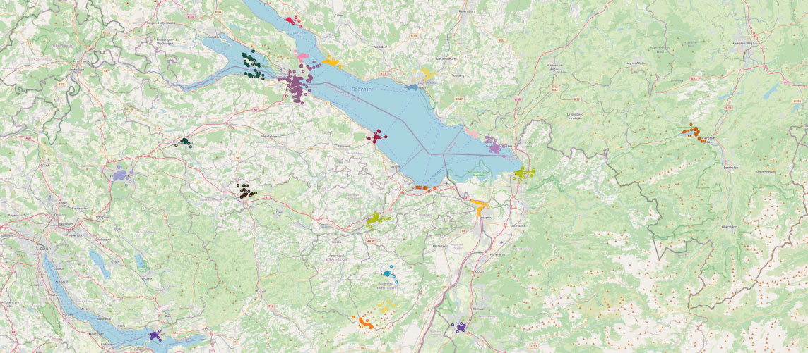 Populäre Cluster / POIs in der Bodenseeregion